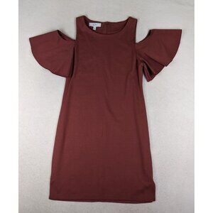 Libby Edelman Women's Dress Dusty Rose Brown Cold Shoulder Flutter Sleeve Size M